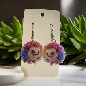 Colorful acrylic dangle hedgehog earrings